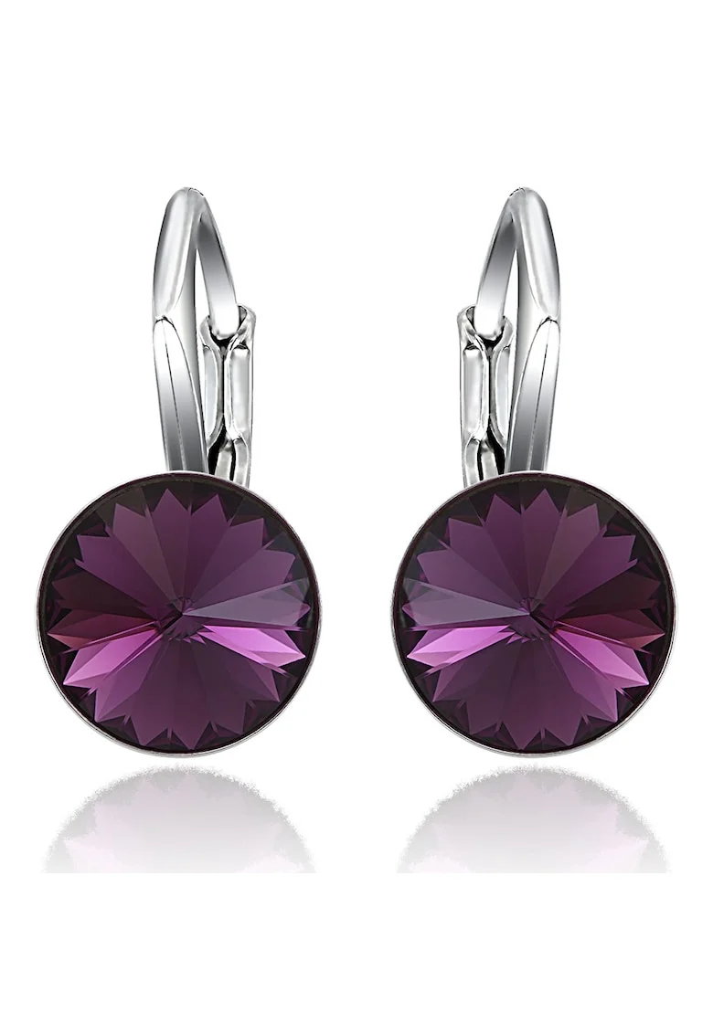 Cercei Argint 925 placat cu rodiu cu cristale Swarovski® Rivoli Leverback 8mm, Ametist