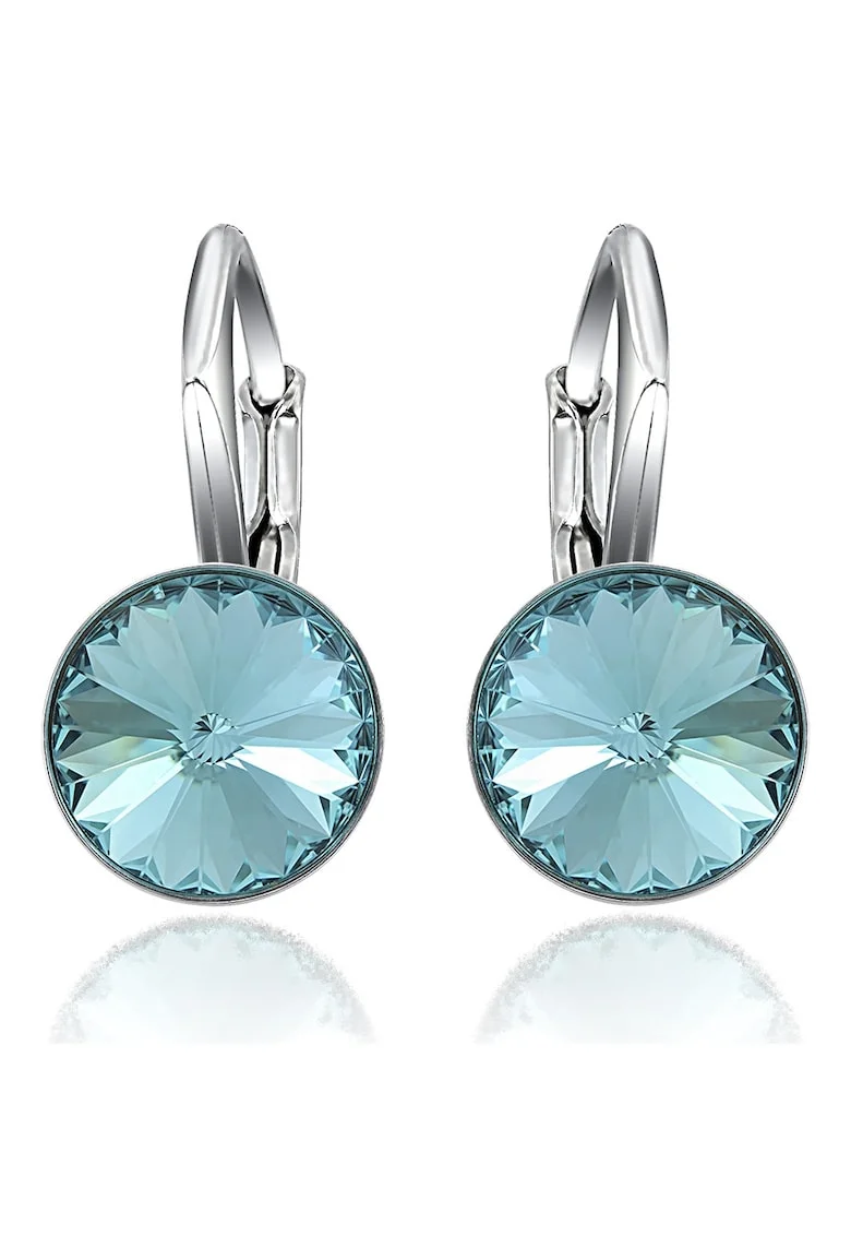Cercei Argint 925 placat cu rodiu cu cristale Swarovski® Rivoli Leverback 8mm, Turcoaz