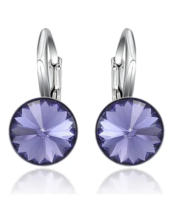 Cercei Argint 925 placat cu rodiu cu cristale Swarovski® Rivoli Leverback 8mm, Lavanda