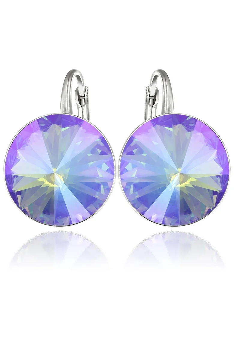 Cercei Argint 925 placat cu rodiu cu cristale Swarovski® Rivoli 14mm, Mov deschis