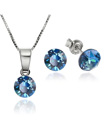 Set Argint 925 placat cu rodiu cu cristale Swarovski® Xirius Bermuda Blue 6mm Surub + Lant