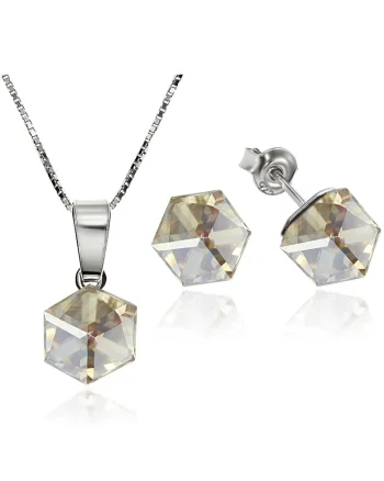 Set Argint 925 placat cu rodiu cu cristale Swarovski® Cubic 6mm, Surub + Lant, Auriu