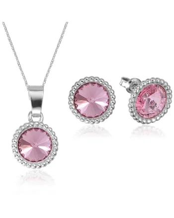 Set Argint 925 placat cu rodiu cu cristale Swarovski® Rivoli Crown 8mm, Roz