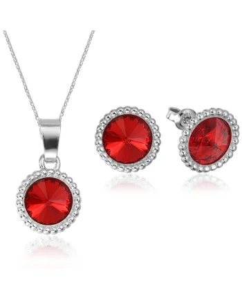 Set Argint 925 placat cu rodiu cu cristale Swarovski® Rivoli Crown 8mm, Rosu