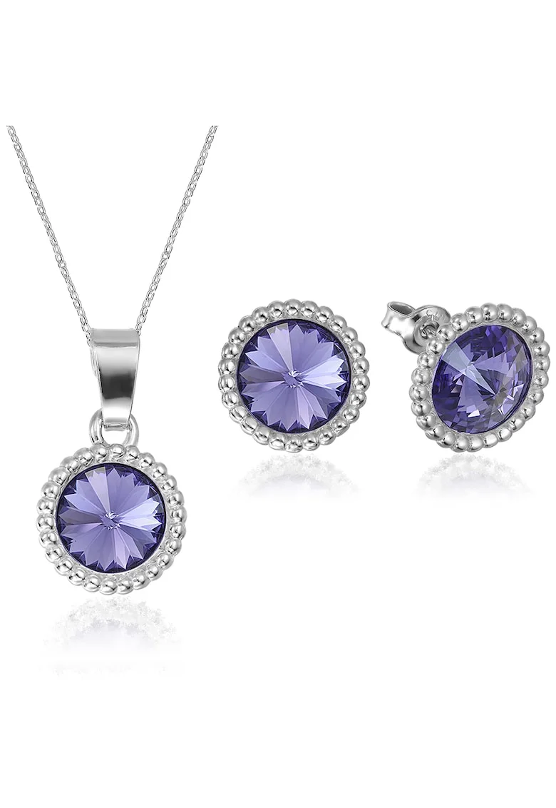 Set Argint 925 placat cu rodiu cu cristale Swarovski® Rivoli Crown 8mm, Mov inchis