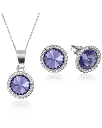 Set Argint 925 placat cu rodiu cu cristale Swarovski® Rivoli Crown 8mm, Mov inchis