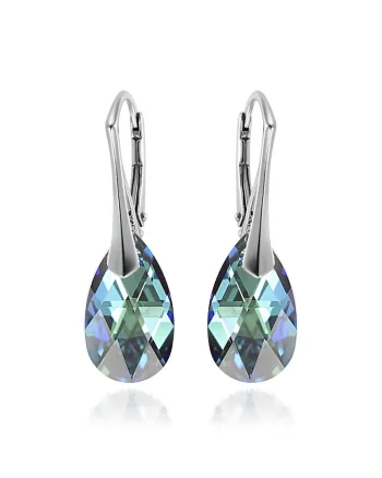 Cercei Argint 925 placat cu rodiu cu cristale Swarovski® Pear 16 mm, Albastru