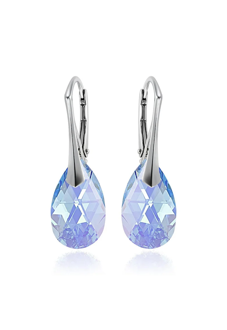 Cercei Argint 925 placat cu rodiu cu cristale Swarovski® Pear 16 mm, Albastru deschis