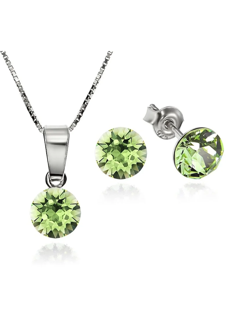 Set Argint 925 placat cu rodiu cu cristale Swarovski® Xirius 6mm Surub + Lant, verde crud