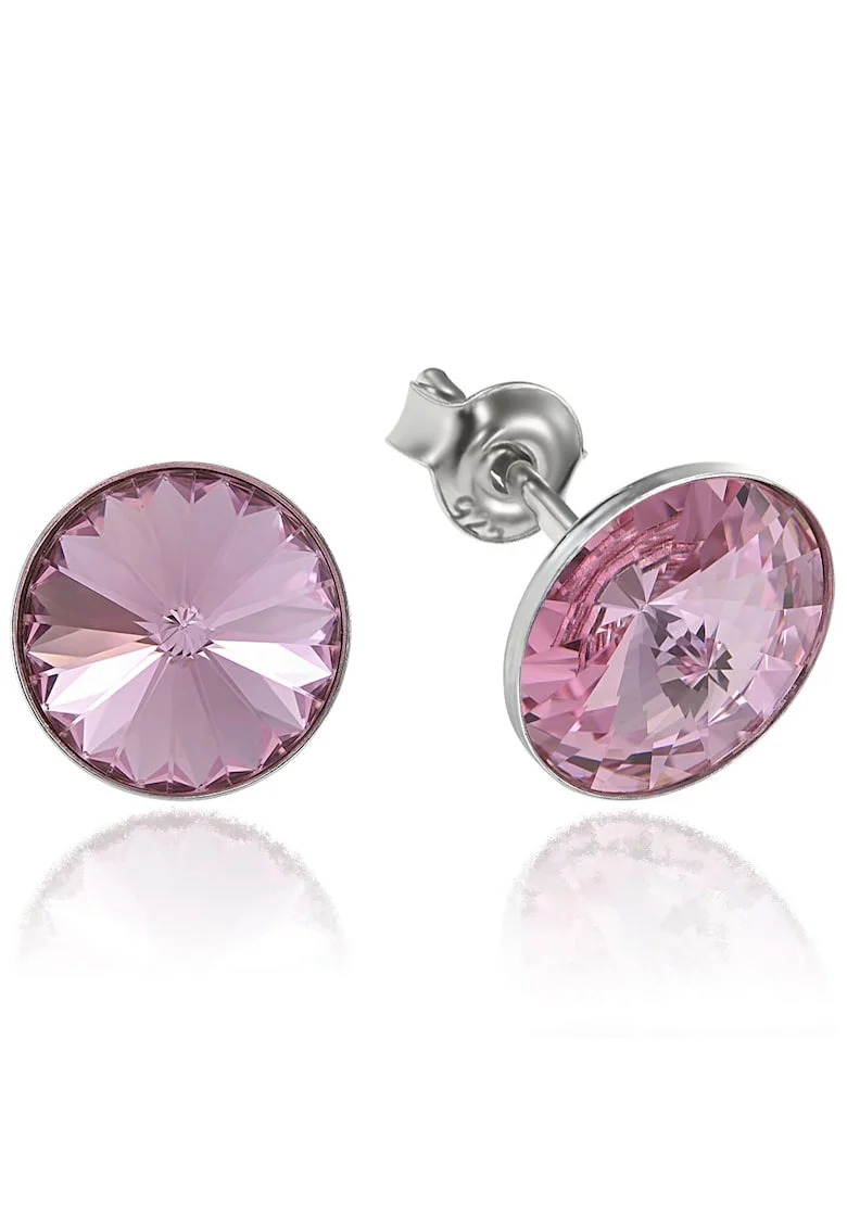 Cercei Argint 925 placat cu rodiu cu cristale Swarovski® Rivoli 8mm, Roz deschis