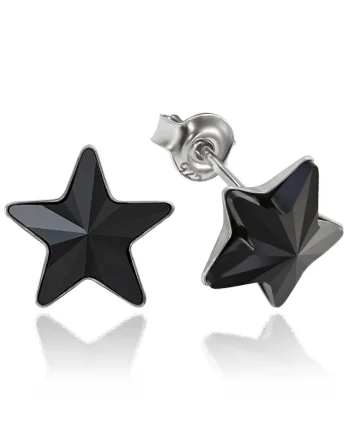 Cercei Argint 925 placat cu rodiu cu cristale Swarovski® Star, 10mm, Surub, Negru