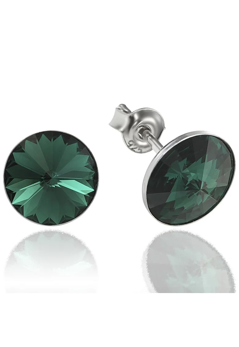 Cercei Argint 925 placat cu rodiu cu cristale Swarovski® Rivoli 8mm, Verde smarald