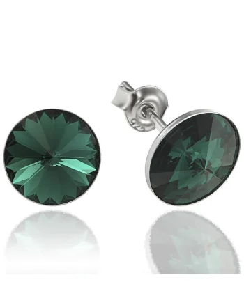 Cercei Argint 925 placat cu rodiu cu cristale Swarovski® Rivoli 8mm, Verde smarald