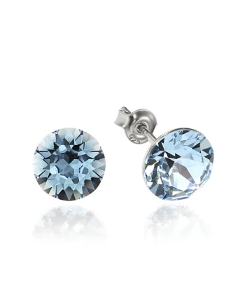 Cercei Argint 925 placat cu rodiu cu cristale Swarovski® Xirius 8mm, Albastru deschis