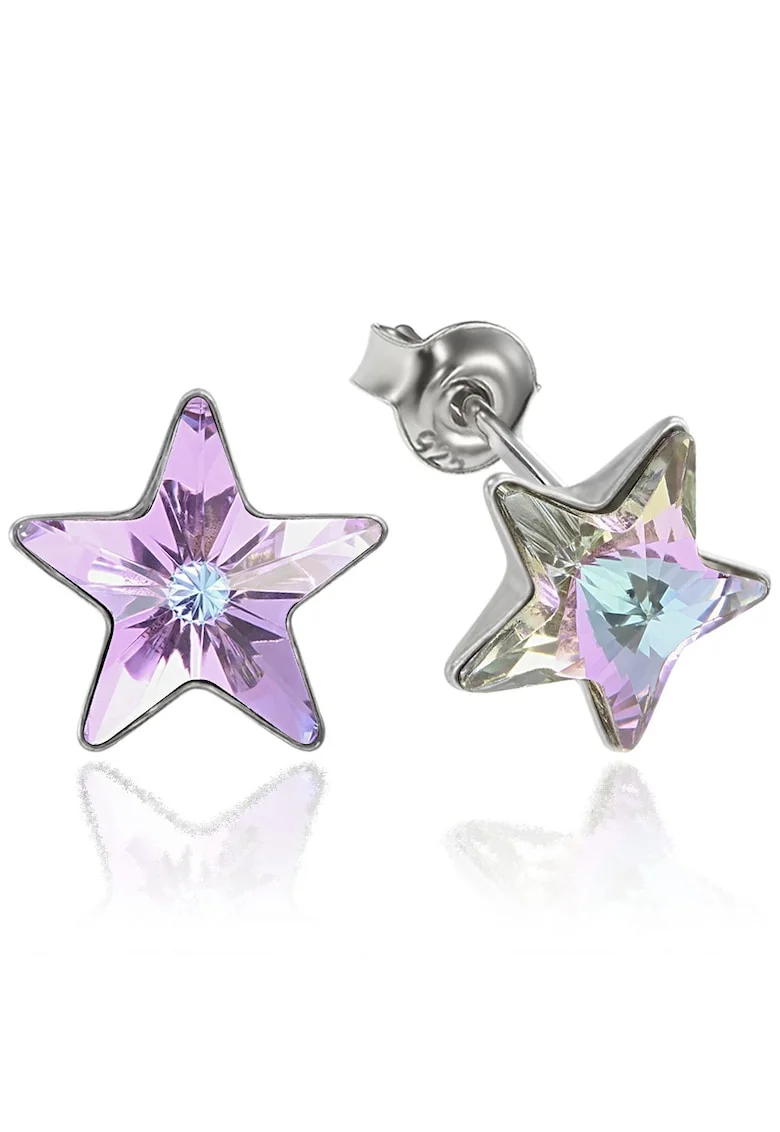 Cercei Argint 925 placat cu rodiu cu cristale Swarovski® Star, 10mm, Surub, Mov deschis