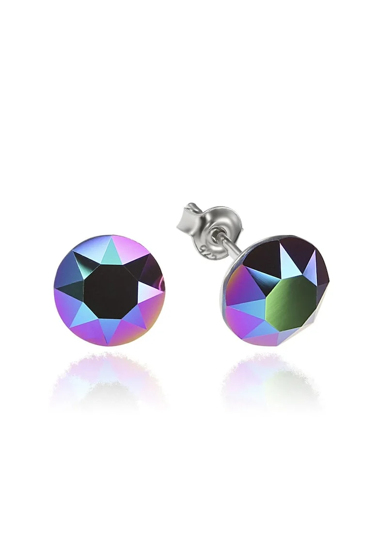 Cercei Argint 925 placat cu rodiu cu cristale Swarovski® Xirius 8mm, Violet cu irizatii