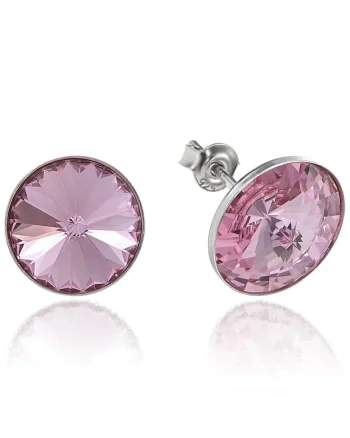 Cercei Argint 925 placat cu rodiu cu cristale Swarovski® Rivoli 12mm, Roz pal