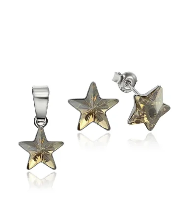 Set Argint 925 placat cu rodiu cu cristale Swarovski® Star, 10mm, Surub, Auriu