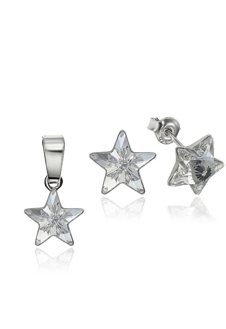 Set Argint 925 placat cu rodiu cu cristale Swarovski® Star, 10mm, Surub, Alb