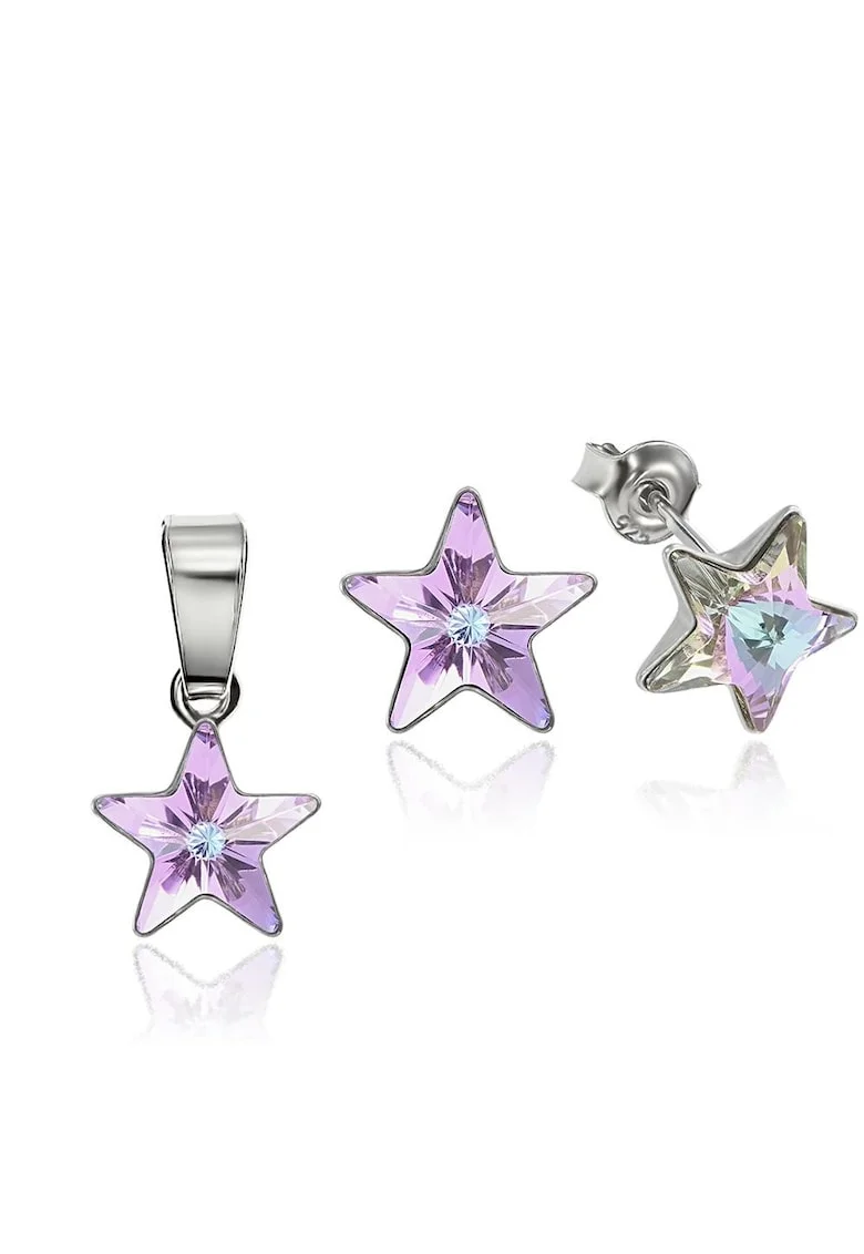 Set Argint 925 placat cu rodiu cu cristale Swarovski® Star, 10mm, Surub, Violet/Multicolor