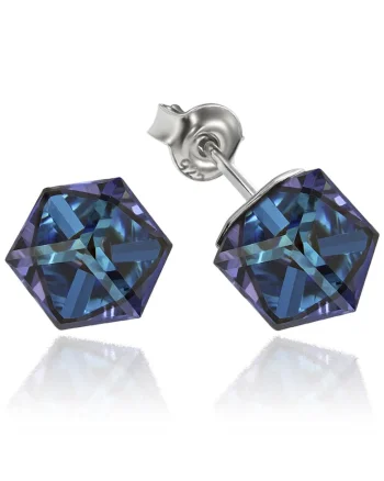 Cercei Argint 925 placat cu rodiu cu cristale Swarovski® Cubic 6mm, Surub, Albastru inchis