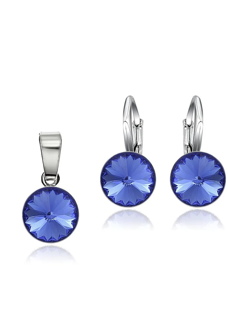 Set Argint 925 placat cu rodiu cu cristale Swarovski® Rivoli 8mm LRS, Albastru inchis