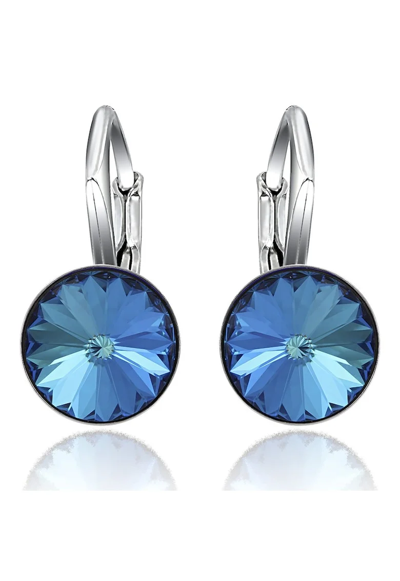 Cercei Argint 925 placat cu rodiu cu cristale Swarovski® Rivoli Leverback 8mm, Bleumarin