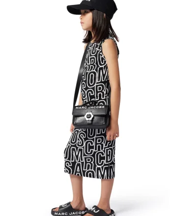 Rochie midi cu imprimeu text, Negru/Alb optic