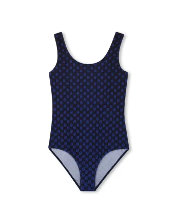 Costum de baie intreg cu decolteu rotund si model, Bleumarin