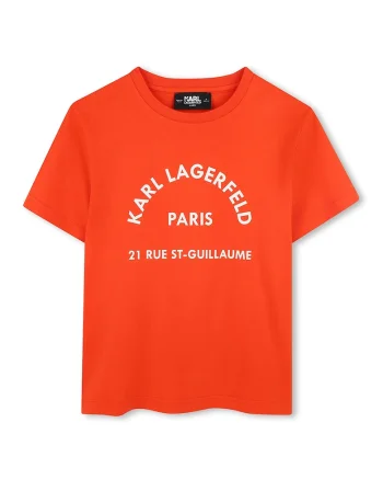 Tricou din bumbac cu imprimeu logo, Alb/Portocaliu mandarina