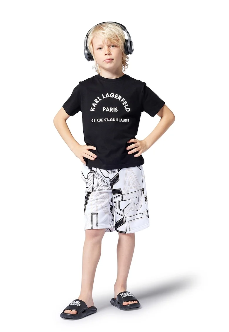 Tricou din bumbac cu imprimeu logo, Negru/Alb murdar