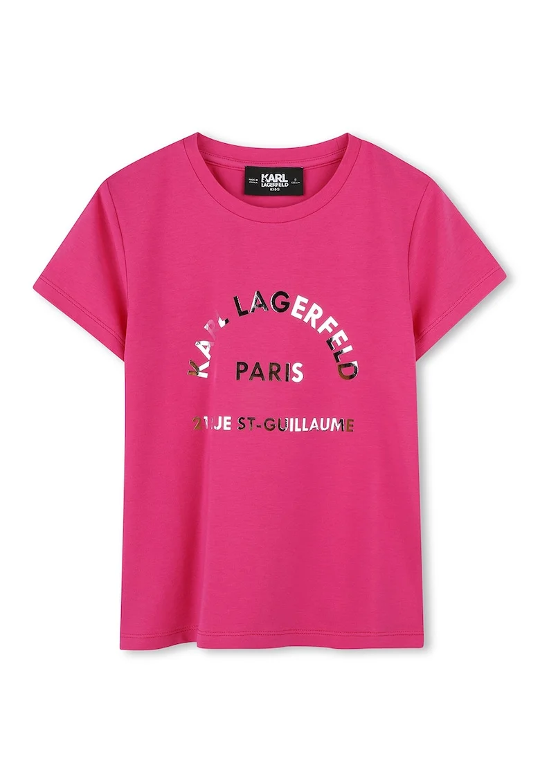 Tricou din amestec de bumbac cu decolteu la baza gatului, Roz aprins