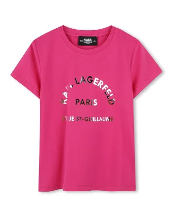 Tricou din amestec de bumbac cu decolteu la baza gatului, Roz aprins