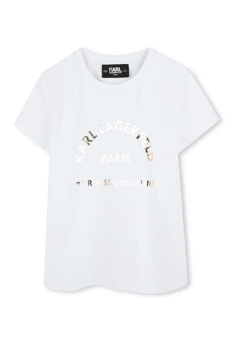 Tricou din amestec de bumbac cu decolteu la baza gatului, Alb optic/Argintiu