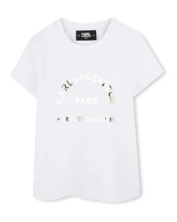 Tricou din amestec de bumbac cu decolteu la baza gatului, Alb optic/Argintiu