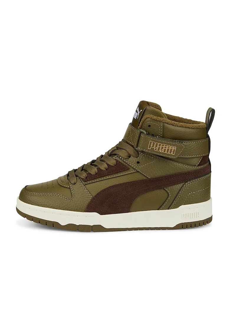 Pantofi sport mid-high de piele si piele ecologica RBD Game, Kaki