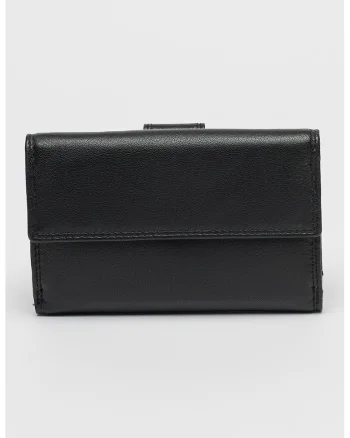 Portofel din piele cu clapa, Negru