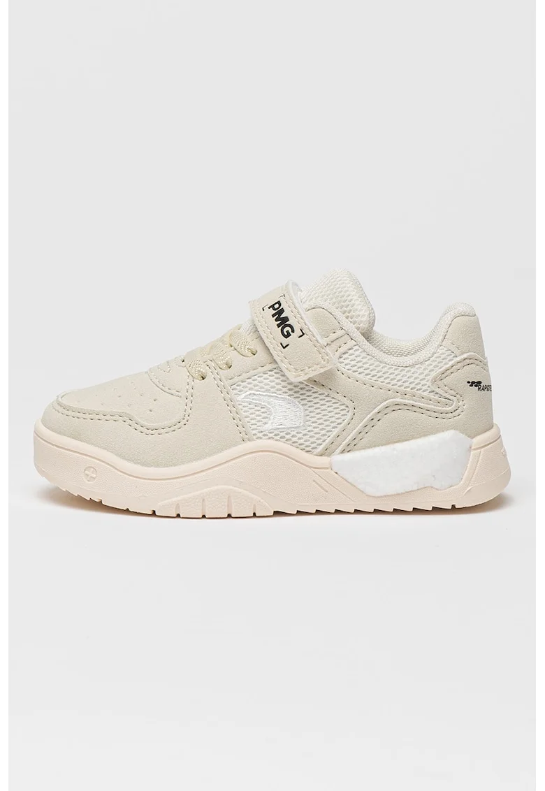 Pantofi sport cu talpa plata si insertii din piele intoarsa ecologica, Crem