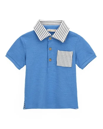 Tricou polo cu buzunar pe piept, Albastru pastel/Alb murdar