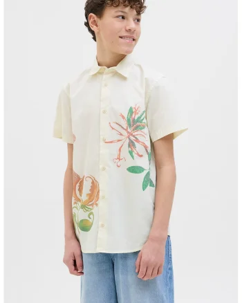 Camasa cu detalii cu model floral, Alb fildes