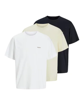 Set de tricouri din bumbac cu decolteu la baza gatului - 3 piese, Alb/Negru/Bej