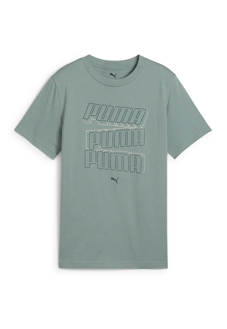 Tricou cu logo si decolteu la baza gatului, Verde feriga