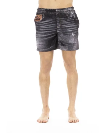 Pantaloni scurti de baie cu talie elastica, Negru
