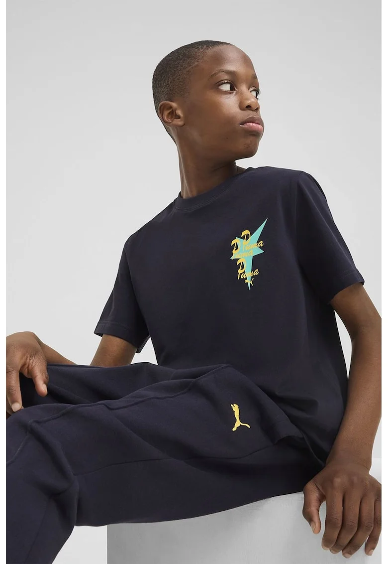 Tricou din bumbac cu imprimeu pe partea din spate, Albastru ultramarin/Galben pai