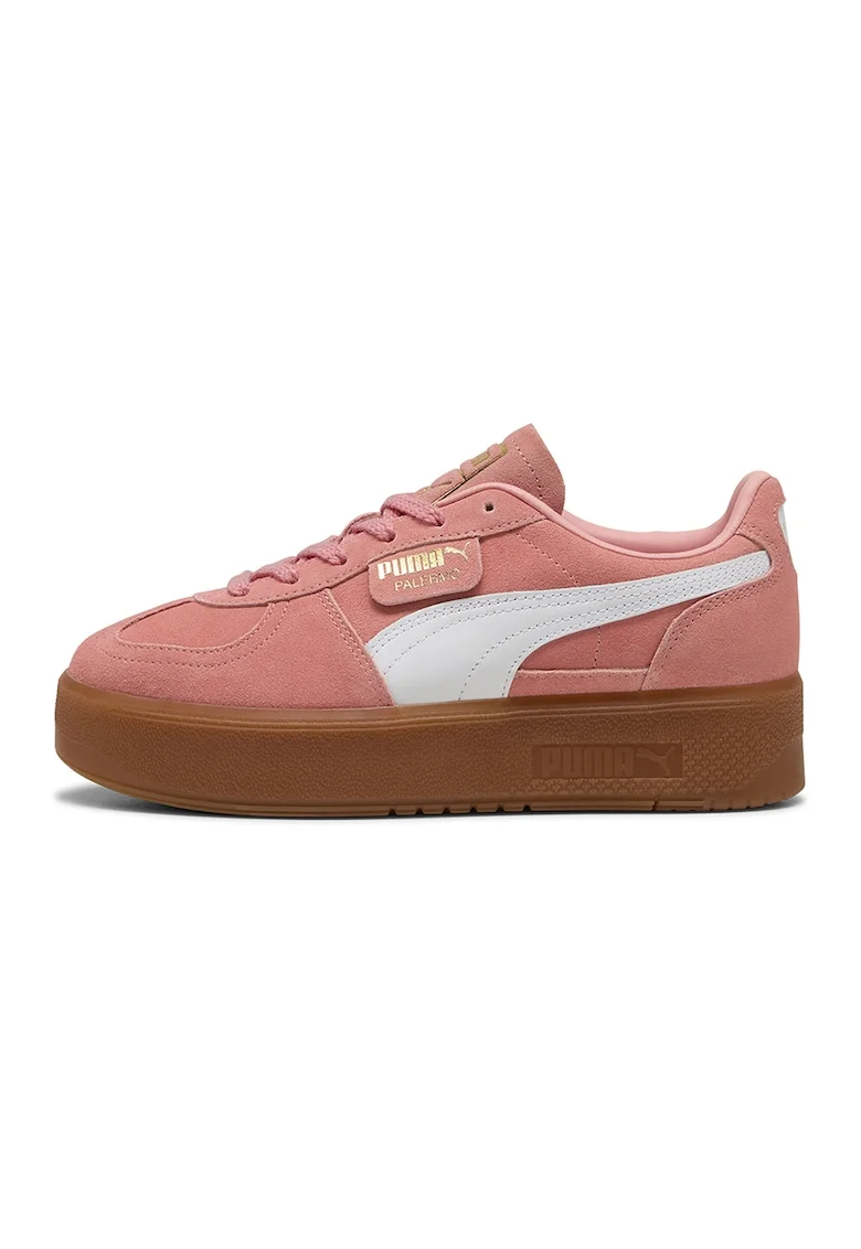 Pantofi sport de piele intoarsa flatform Palermo Elevata, Alb/Auriu/Roz somon