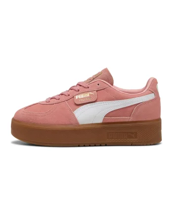 Pantofi sport de piele intoarsa flatform Palermo Elevata, Alb/Auriu/Roz somon