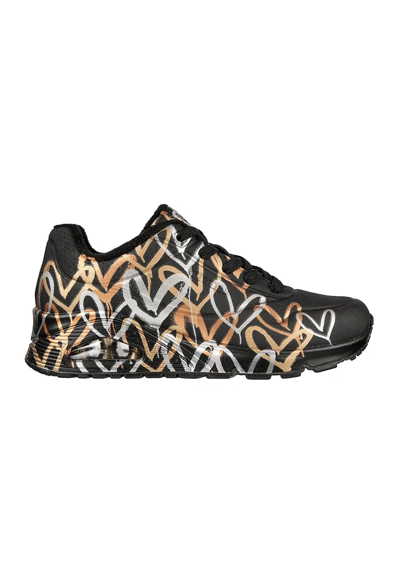 Pantofi sport de piele ecologica Uno-Metallic Love, Auriu/Negru/Argintiu