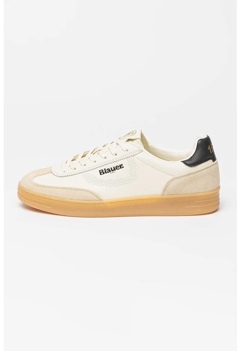Pantofi sport de piele si piele ecologica Grant, Maro nisip/Crem
