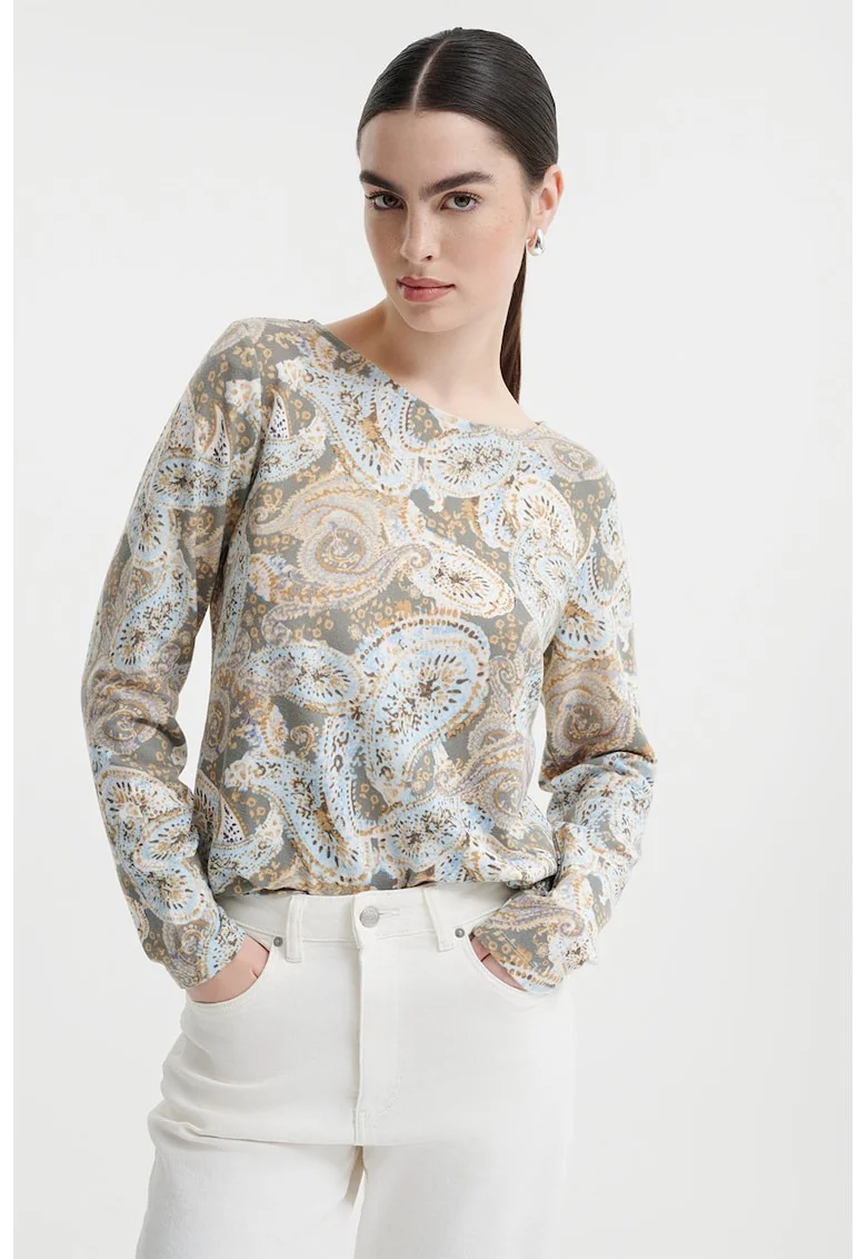 Bluza cu model floral, Maro deschis/Albastru deschis/Grej