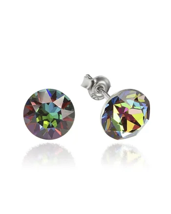 Cercei Argint 925 placat cu rodiu cu cristale Swarovski® Xirius 8mm, Verde/Auriu